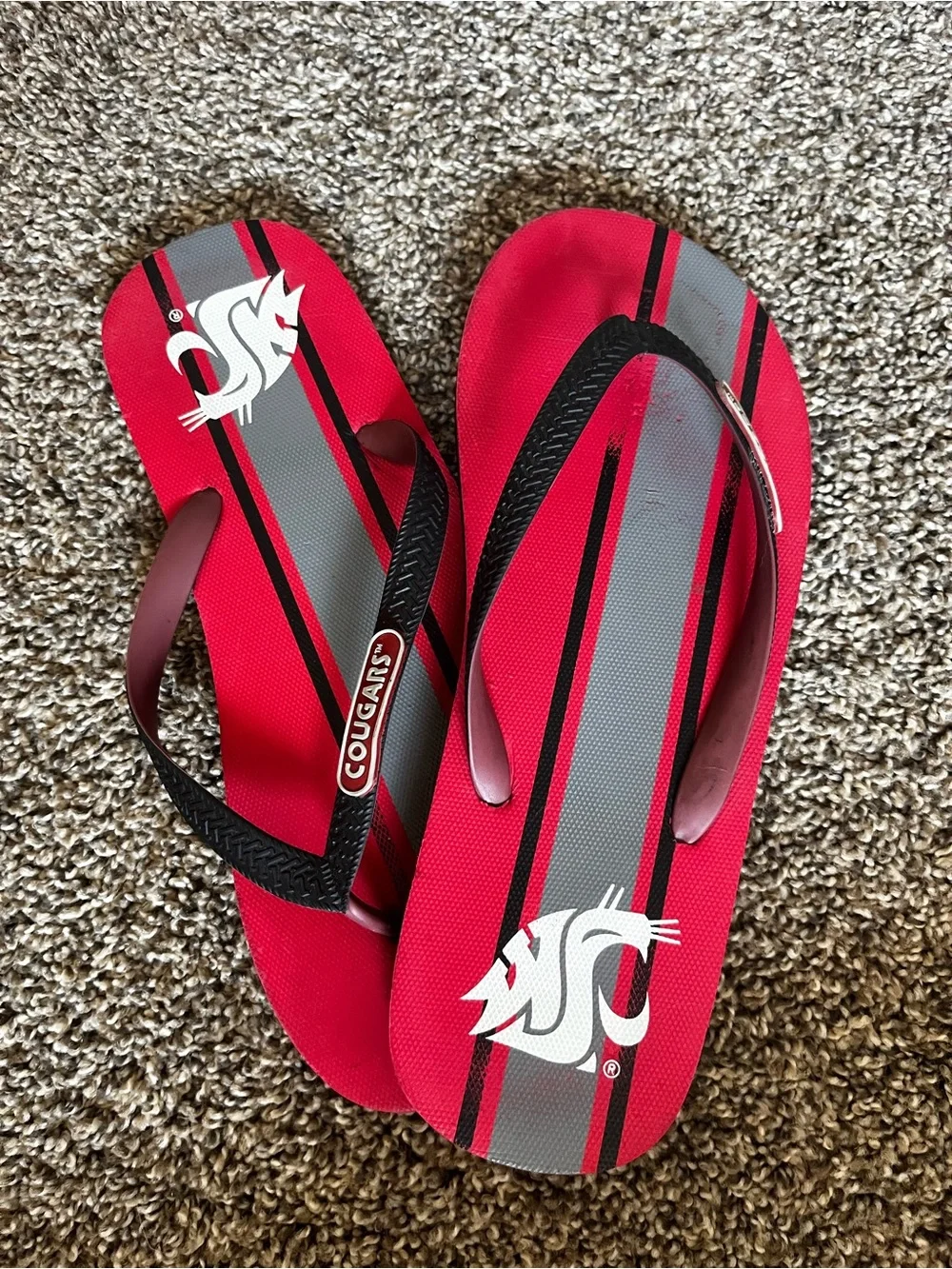 Cougar Men's Red & Gray Striped Flip Flops with Black Straps